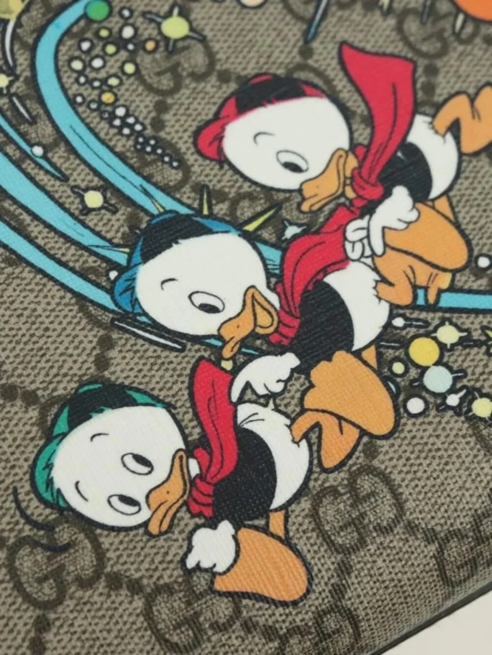 GUCCI GG Supreme Donald duck Hand Bag PVC 2way Beige Gold 648134 Auth